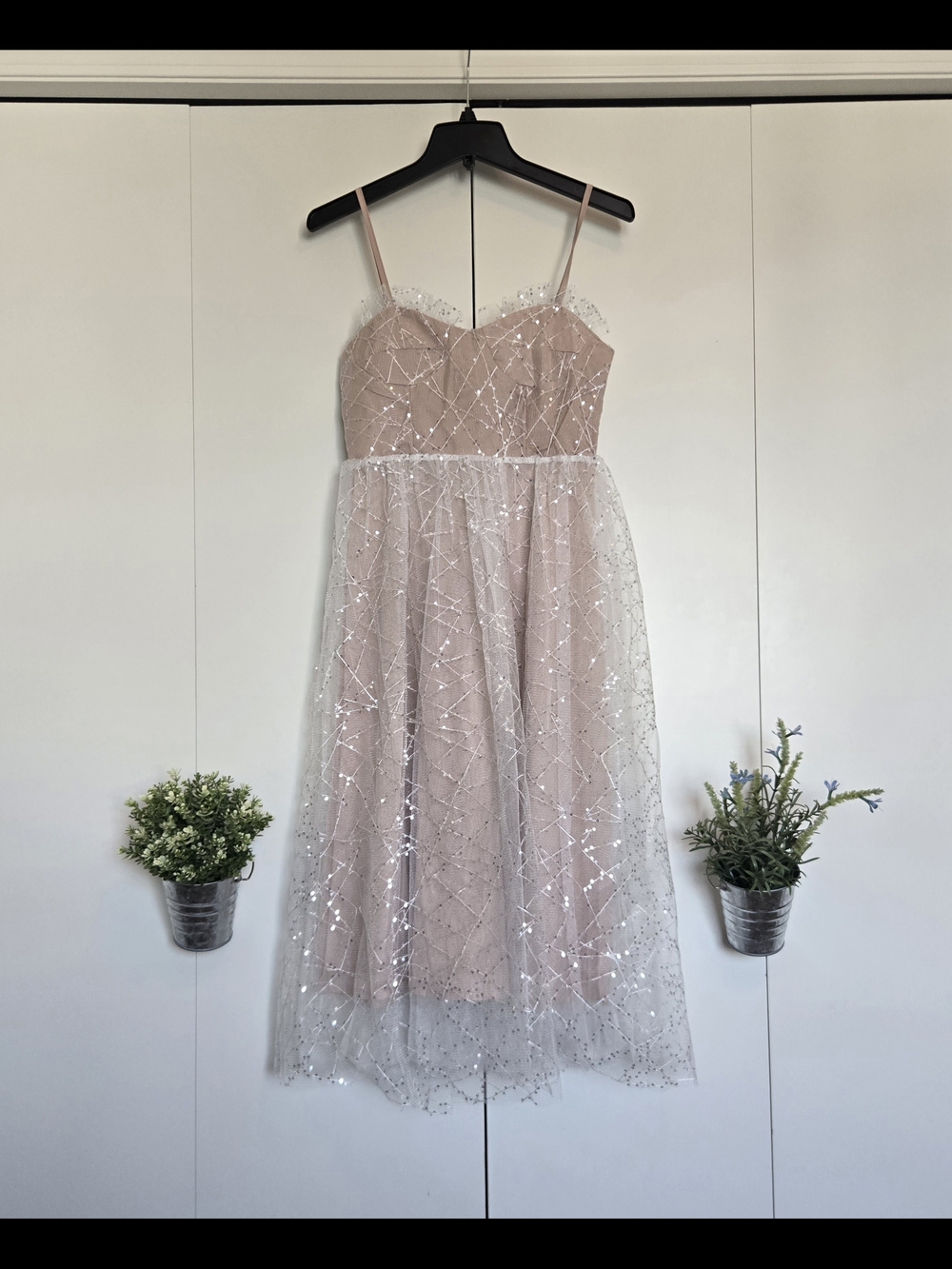 Sparkling Blush Pink Tulle Midi Dress